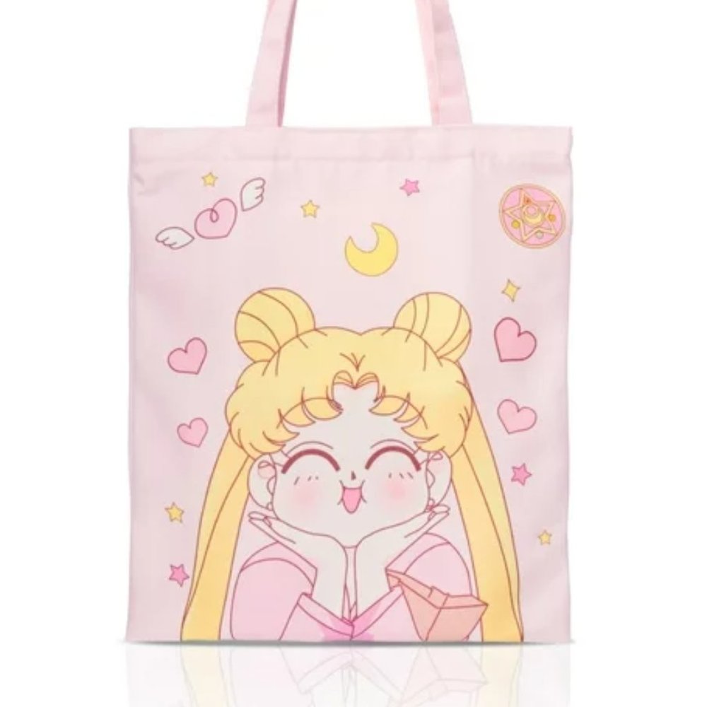 Roffatide Anime Sailor Moon Canvas Tote Bag for Girls Reusable Shopping Handbag